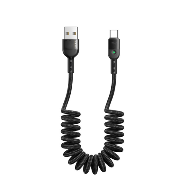 With LED Lights Type-c USB Cable Fast Charging Nylon Braid Spring Spiral Curly Coiled Data Cable
