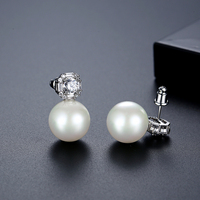 Boucles d'oreilles clous LUOTEEMI de luxe en zircon cubique, perles rondes blanches imitation, plaqué rhodium, bijoux pour femme