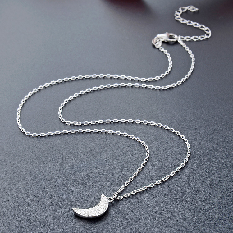 POLIVA Collares de moda de joyería de plata 925 de media luna blanca