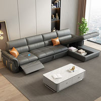 Canapé-lit sectionnel moderne en cuir trois places avec chaise longue, design en L, cadre en bois, repose-pieds à mouvement coulissant et télécommande