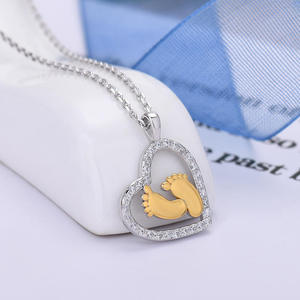 Hotsale Wholesale Interlocking Baby Feet 3A Zircon <b>Heart</b> Shape Brass <b>Charm</b> Pendant love Necklace for Daugher Mother Women Gift - Product Image 2