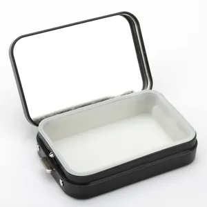 Child Resistant & Sustainable Hinged-Lid Mini Size Vista Black Tin Box with See-Through Window