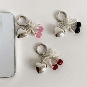 Y2K Silver Heart keychain Phone Case Pendant Keyring Women's Bag Accessories Gifts Pearl Bow <strong>Crystal</strong> Cherry Bag Charm Key chains - Product Image 1