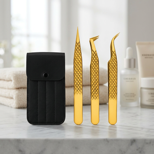 Juego de Pinzas para Pestañas Chapadas en Oro, Curvas y Rectas de Precisión, Aplicador para Aislamiento de Pestañas, Herramientas de Belleza - Product Image 2