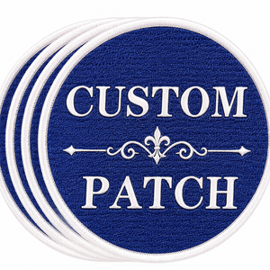 Patch brodé thermocollant personnalisé avec logo, lettre ronde contrastante, certifié usine, en tissu tissé - Product Image 1