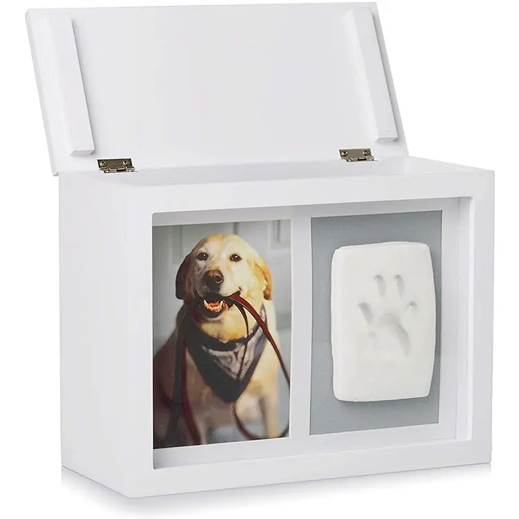 Katı ahşap özelleştirme dikdörtgen beyaz kedi köpek kişiselleştirilmiş hafıza kutusu ahşap fotoğraf çerçevesi pet urns