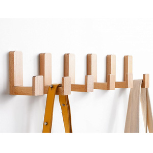 Wall Mounted <b>Wooden</b> <b>Coat</b> <b>Hooks</b> Natural Color Rectangle Shape For Entryway Or Behind Door Use Clothing Organizer - Product Image 5