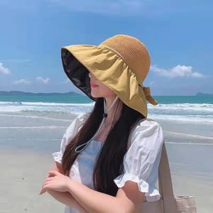 Women's <b>Summer</b> Wide Brim Sun Hat Khaki UV Protection Breathable Bucket Hat Face Covering Fisherman Hat - Product Image 2