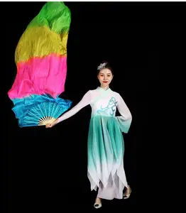 Colorful Hand Made Women Polyester Long Veils Fans Belly Dancing Fans Bamboo