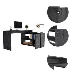 Smokey Oak L-Shaped Office <b>Desk</b> with 1-Drawer and 2-Shelves <b>Computer</b> <b>Desk</b> - Product Image 3