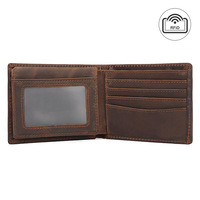 Dompet Kulit Asli Lapisan Atas, Kulit Crazy Horse, Anti-scan RFID, Model Horizontal, Dompet Slot Multi-Kartu