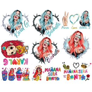 Papel de Transferencia Térmica Oscuro Personalizado al por Mayor con Diseño de <span class=keywords><strong>Karol</strong></span> <span class=keywords><strong>G</strong></span> para Camisetas de Plástico, Listo para Prensado - Product Image 2