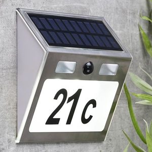 Plaque de numéro de <span class=keywords><strong>maison</strong></span> solaire DIY avec lumière LED à détecteur de mouvement 200LM, numéro d'adresse solaire avec éclairage - Product Image 1