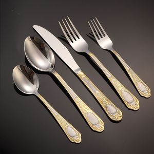 Ensemble de couverts occidentaux en acier inoxydable, couteaux, fourchettes, cuillères, design élégant, vaisselle de fête - Product Image 1