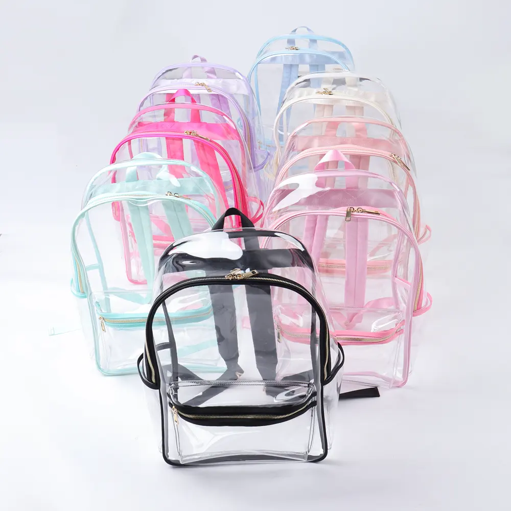 Customized See Through Pvc Transparent Backpack For Student School Travel Clear Book Bags Clear Transparent School Backpack
