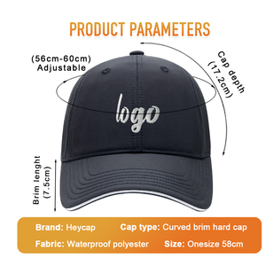 Gorra <span class=keywords><strong>de</strong></span> Béisbol Heycap Impermeable <span class=keywords><strong>de</strong></span> Poliéster con Visera Curva, Cierre a Presión, Impresión Personalizada, Logotipo Bordado, Nueva, 6 Paneles, Negra, <span class=keywords><strong>de</strong></span> Buena Calidad - Product Image 3