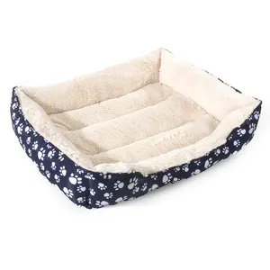 Factory Waterproof Oxford Fabric Cute Paw Printed Square Pet Dog Cat Bed Accept OEM&ODM