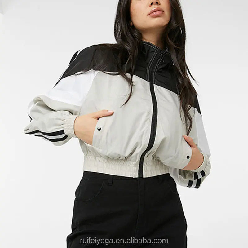 Custom Streetwear Ladies High Quality Quick Dry Front Zipper Yoga Gym Polyester Colorblock Windbreaker Sport Jacket For Women