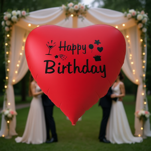 Ballon Cœur d'Amour 150cm x 150cm Rouge en Forme de Cœur, Texte et Motifs Sérigraphiés pour Mariage et Saint-Valentin - Product Image 2