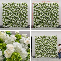 Mur de fleurs artificielles DKB 8x8 en soie véritable, roses blanches et hortensias verts, toile de fond carrée pour décoration de mariage