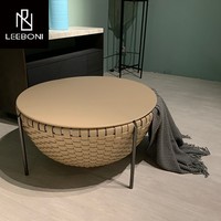 Table basse de salon de luxe au design moderne tissé, table ronde centrale avec rangement