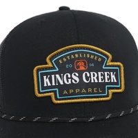 Casquettes de camionneur 6 panneaux noires classiques à visière incurvée avec logo tissé personnalisé de haute qualité, en coton et polyester, pour sports de plein air