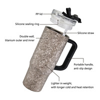 Bouteille d'eau isolée de luxe en titane massif de 40 oz pour le camping en plein air avec couvercle 2 en 1