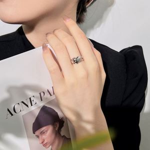 Dylam Stylish Design Fine Jewelry Women S925 Silver Rhodium 18K Gold Plated Double Layer Heart Shape <b>Adjustable</b> <b>Rings</b> - Product Image 2