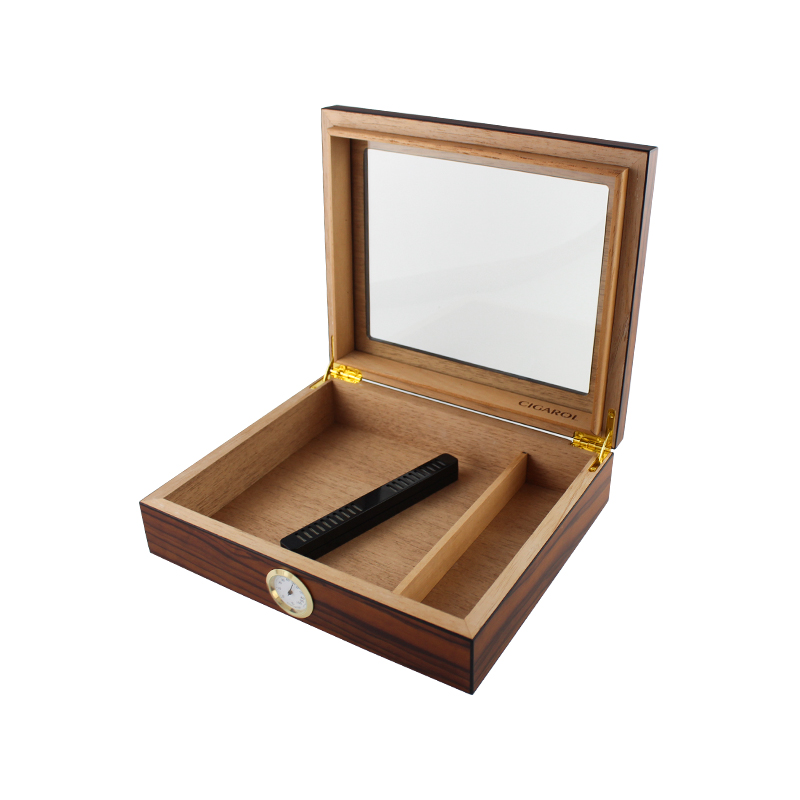 Хьюмидор для сигар ручной работы со стеклянной крышкой, матовая печать, кедровый деревянный ящик для сигар с гигрометром и увлажнителем вмещает 25-30 сигар