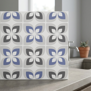 Carreaux de sol en céramique de porcelaine émaillée gris antidérapants pour intérieur, motif floral marocain moderne, 40x40cm, 10mm - Product Image 6