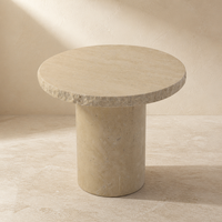 Table basse ronde en travertin naturel, base cylindrique en pierre brute, style organique moderne de luxe pour salon, personnalisable