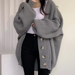 Cárdigan de Punto Holgado para Mujer, Estilo Coreano, Elegante y Cómodo, para Otoño e Invierno, con Decoración de Botones, 2 Piezas Gratis - Product Image 1