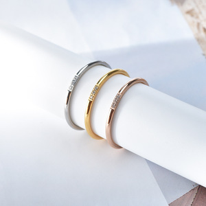 Simple 3 Granular Stone Stainless Steel 18k Gold Diamond Simple Bracelet Stainless Steel Zircon Very <b>Thin</b> <b>Ring</b> Factory Wholesale - Product Image 2