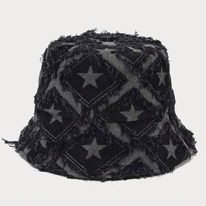 Wholesale Autumn New Arrival Stars Frayed Distressed Pattern Jean Denim Bucket <b>Hat</b> Women Men Outdoor Street Sun <b>Hat</b> - Product Image 4