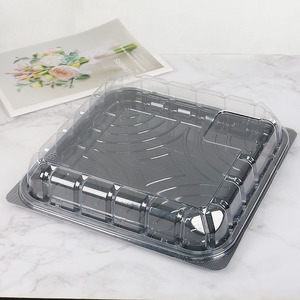Venta al por mayor 10 pulgadas supermercado plástico transparente cuadrado plano pastel cajas contenedor negro desechable Sushi caja de embalaje - Product Image 1