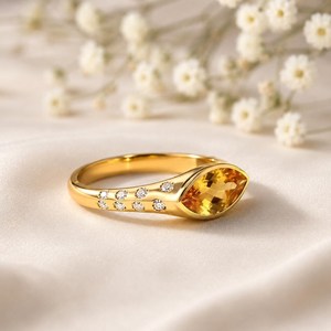 Yellow <b>Citrine</b> Marquise Cut <b>Ring</b> Handmade 925 Sterling Silver with 18K Gold Filled Finish Minimalist Gemstone Jewelry Gift - Product Image 3