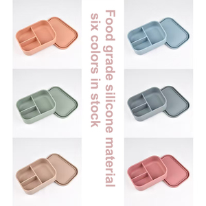 Customized Bpa Free Silicone Compartment Lunchbox Food Container Leakproof Children Adult Office School Kids <strong>Bento</strong> Lunch <strong>Box</strong> Set - Product Image 4