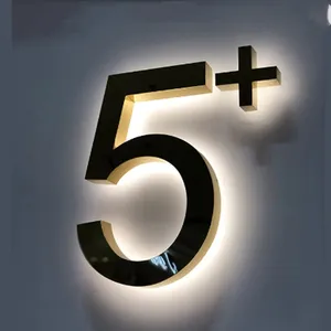 مصابيح ليد خلفية للتعليق على الجدار, أرقام مضيئة مصنوعة من معدن الفولاذ الخارجي على الجدار الأمامي في المنزل