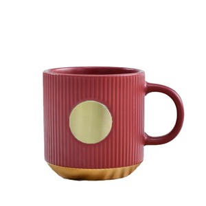Striped <b>Ceramic</b> Mug With Gold Plated Badge Minimalist Design For Everyday Use - Product Image 4