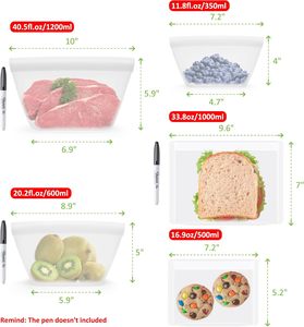 Minimalist Kitchen Storage Organizer Ziplock Keeping Flesh Reusable Silicone Food Storage <b>Bags</b> Stand up - Product Image 3