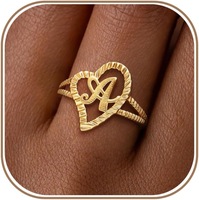 Bague personnalisée tendance en forme de cœur creux avec initiale, plaquée or 14 carats, bague avec lettre personnalisée, bijoux de mode pour femmes, cadeau