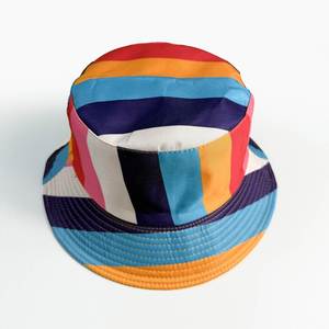 <b>Rainbow</b> Striped Reversible Sun-Protective Fisherman's Flat-<b>Top</b> Hat Unisex Casual Outdoor Travel Four Seasons Versatile Canvas - Product Image 2