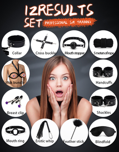 12 pièces en peluche cuir BDSM Kits Bondage ensemble esclave menottes cou collier <span class=keywords><strong>Gag</strong></span> fouet SM jouets sexuels pour femmes Couples Gay adulte - Product Image 2