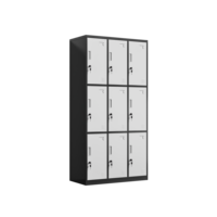 Vente en gros usine : Casier en acier à 9 portes, noir et blanc, multi-compartiments, avec portes ventilées, pour personnel, salle de sport, atelier, dortoir