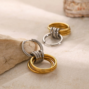 Hoop Earrings 18K Color Blocked Polished Steel Geometric Circle Women's Everyday Wear - Product Image 4