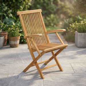 Chaise de jardin pliante en teck massif avec accoudoirs, mobilier d'extérieur moderne, design à pieds coniques inclinables manuellement - Product Image 1