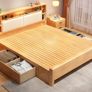 Simple Nordic Style Solid Rubber Wood Eco-Friendly <b>Space</b> <b>Saving</b> Bedroom Furniture Modern Design Full Size <b>Bed</b> Frame YF-8118 <b>Bed</b> - Product Image 2