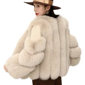 厚手の暖かいファッショナブルな暖かい本革と毛皮のコートブルーフォックスファーパーカコート