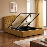 Lit Double Moderne de Luxe Rembourré, Taille Queen/King, Extensible, avec Massage et Rangement, Tissu Velours Doux, Cadre en Bois Écologique