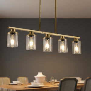 Envío Gratis desde EE. UU. Lámpara Moderna de 5 Luces Negra de Hierro Largo E26 para Isla de Cocina o Comedor con Pantalla de Cristal - Product Image 3